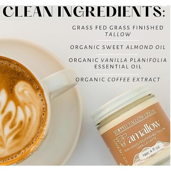 Amallow 100% Grass Fed Beef Whipped Tallow Cream 4 fl oz- Vanilla Latte- New - Picture 2 of 6